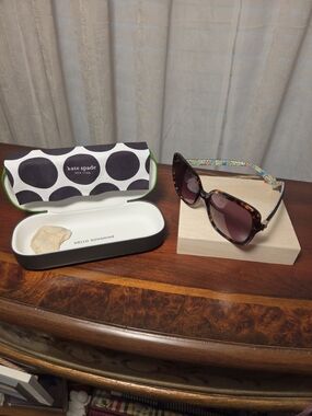 kate spade Tortoise Shell Sunglasses with Floral Temples - Brown Lenses